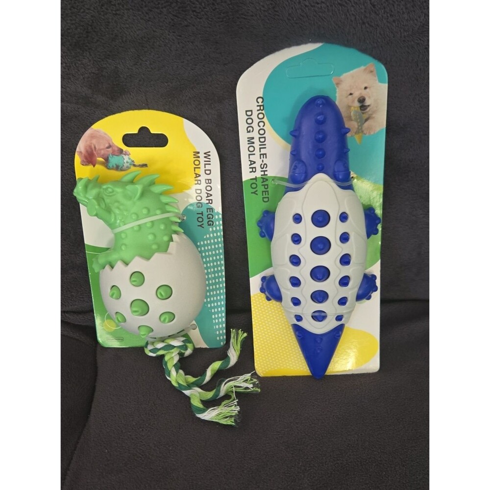 Green Wild Boar Egg & Blue Crocodile Dog Chew Molar Toy Duo